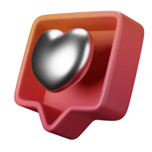 Three dimensional speech bubble with a silver heart in the middle